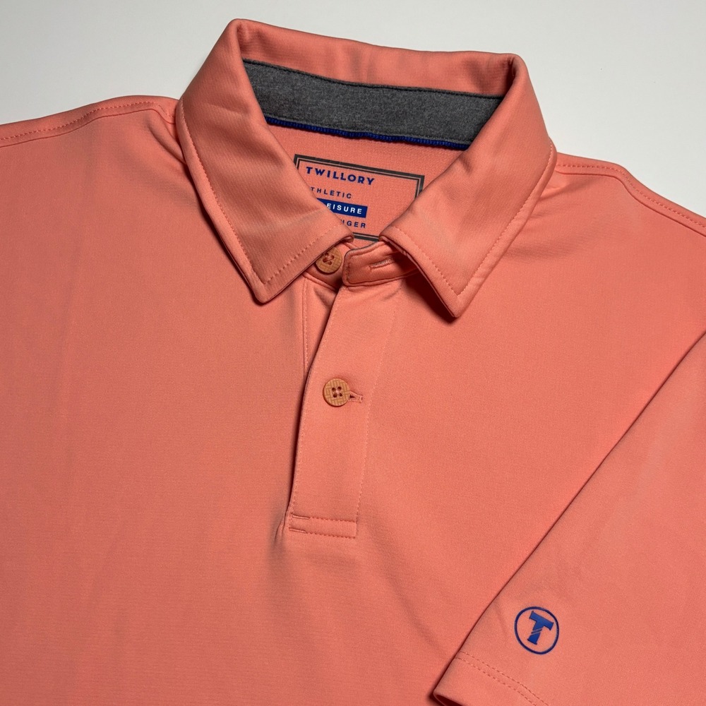 Twillory Athleisure Men Coral Pink Short Sleeve Performance Polo Shirt Large